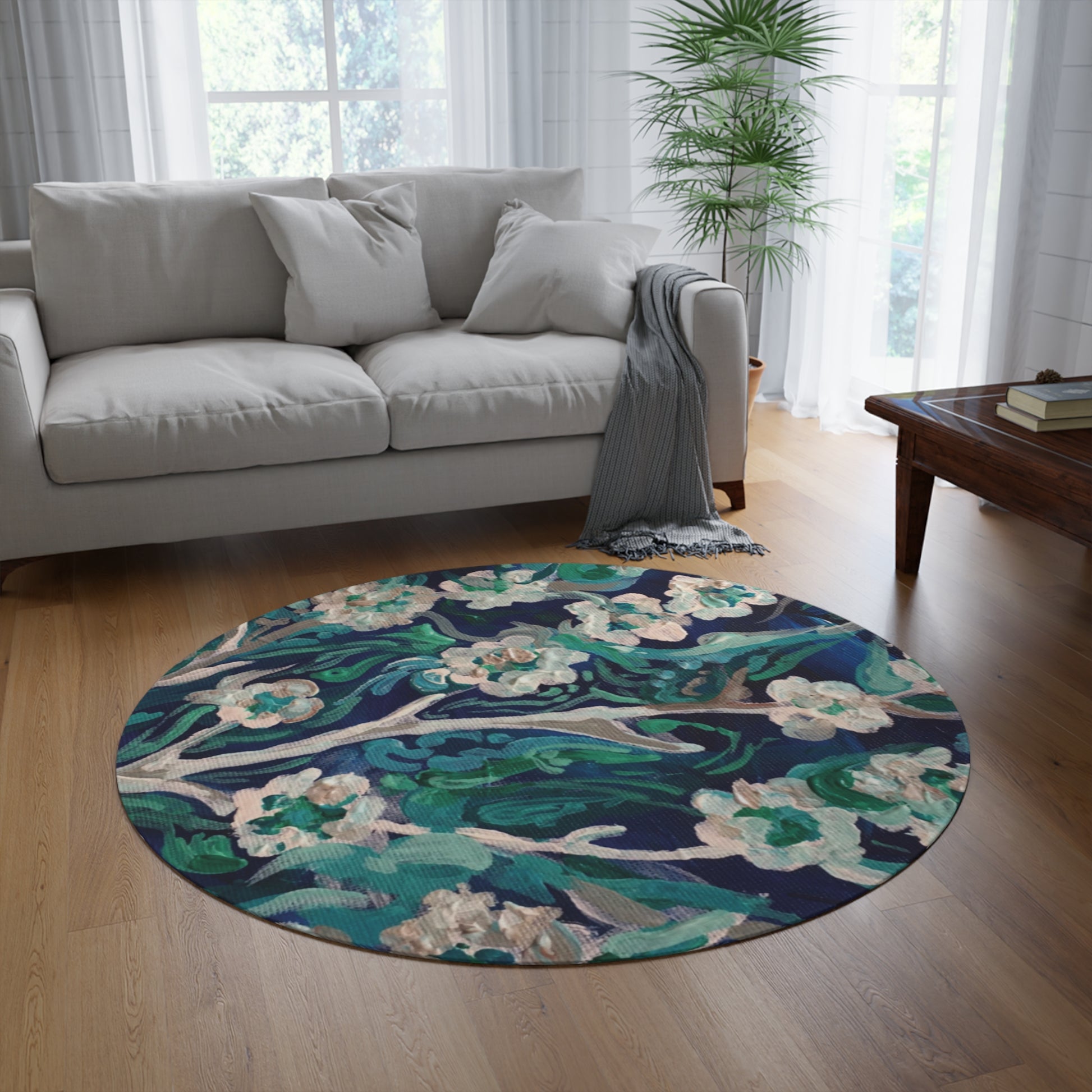Flowers at Water by Almendrohome Round Rug