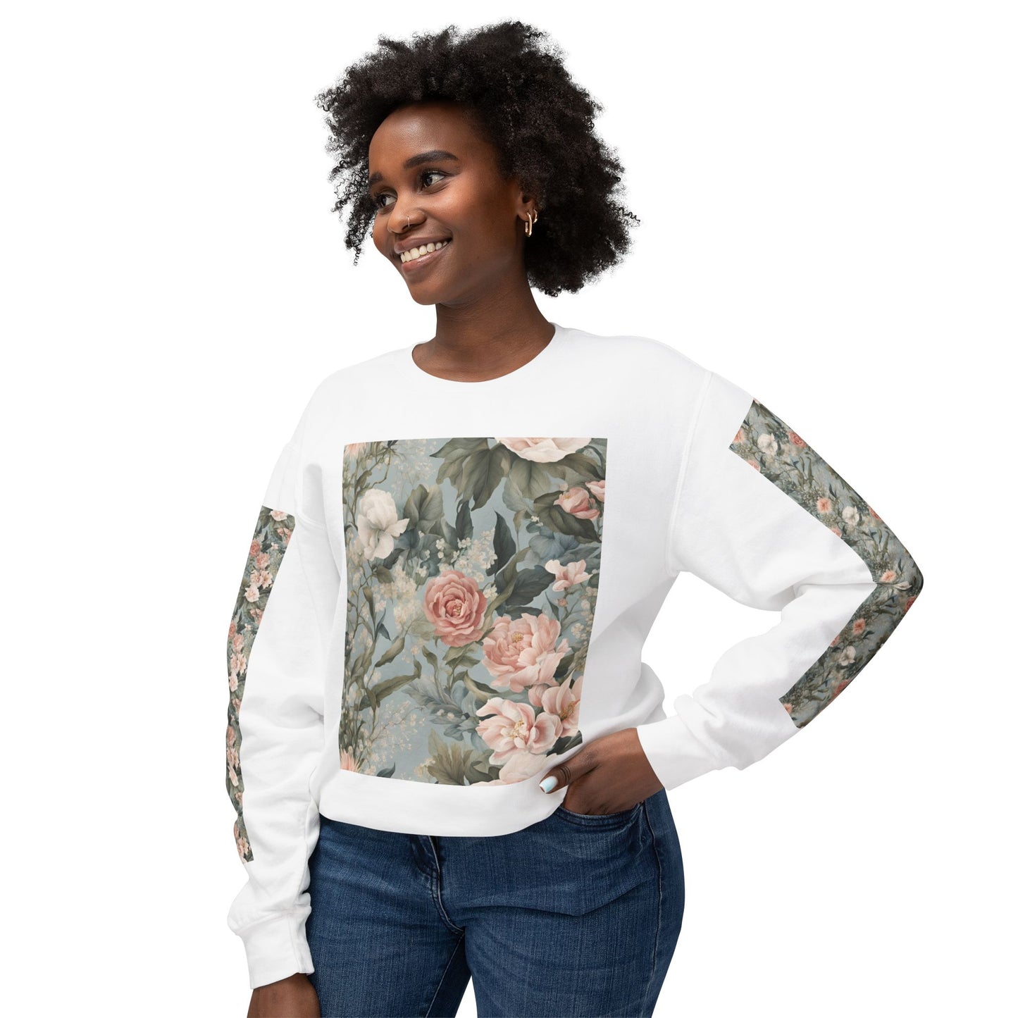 Floral Cotton Lightweight Crewneck Sweatshirt