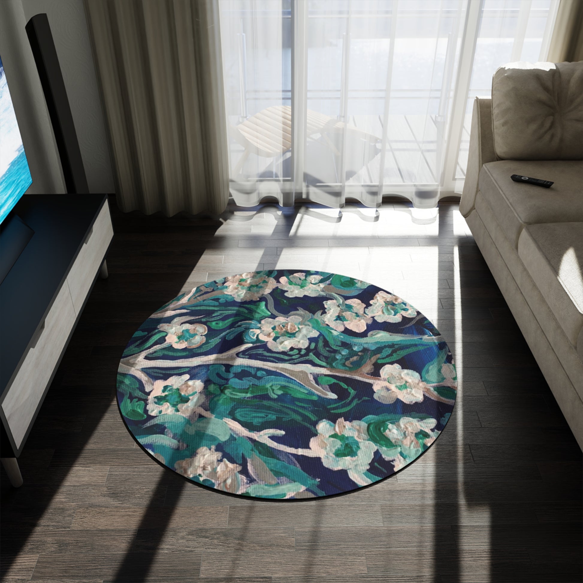Flowers at Water by Almendrohome Round Rug