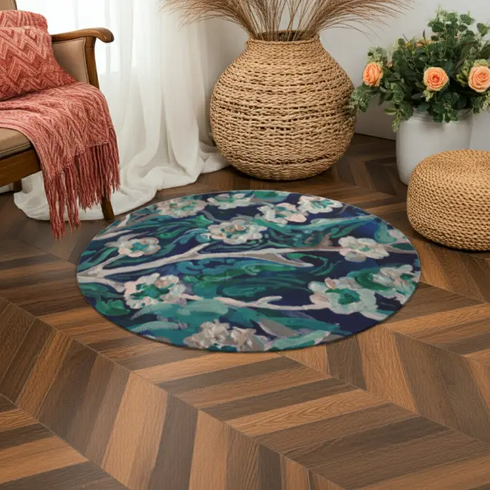 Flowers at Water Round Rug